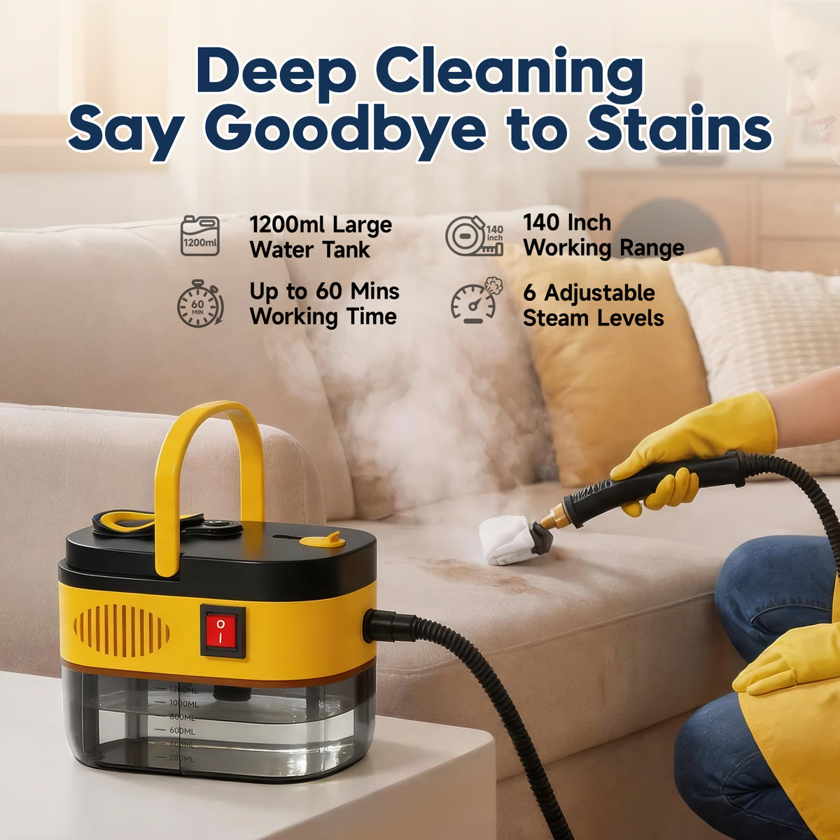 KEROMEE Portable Steam Cleaner for Home, 1500W Steamer for Cleaning, 1.2L Tank, 6-Level Adjustable Steam, 15s Heat-Up, 8 Accessories for Grout, Tile, Kitchen & Car detailing