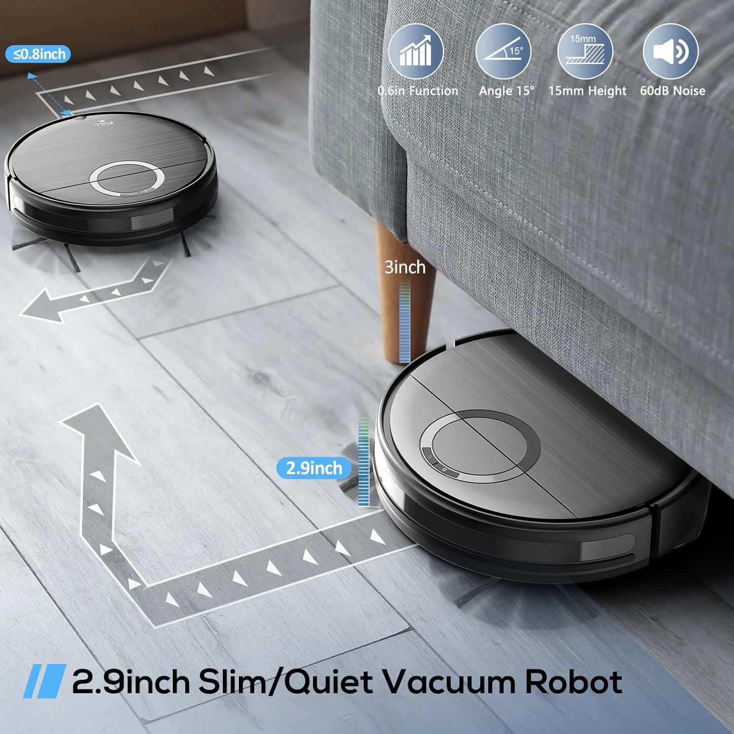 Robot Vacuum and Mop Combo, 2 in 1 Mopping Robot Vacuum Cleaner with Schedule, Wi-Fi/App/Remote, 2000Pa Max Suction, Self-Charging Robotic Vacuum, Slim, Ideal for Hard Floor, Pet Hair, Low-Pile Carpet